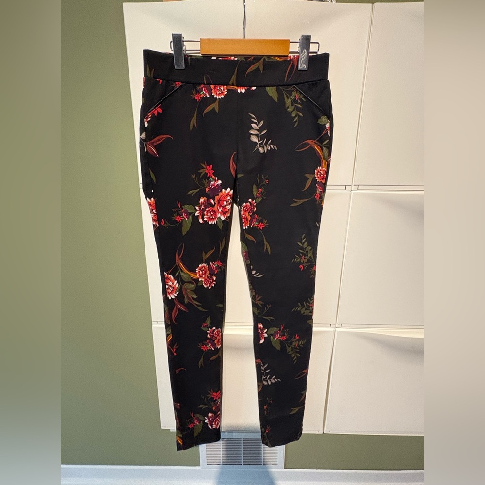 Floral Black Straight Leg Women's Pants